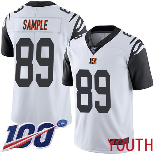 Cincinnati Bengals Limited White Youth Drew Sample Jersey NFL Footballl #89 100th Season Rush Vapor Untouchable->youth nfl jersey->Youth Jersey